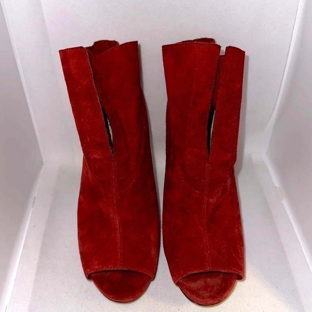 Vince Camuto Red Suede Peep-toe Stiletto Booties Size 8.5 - EUC